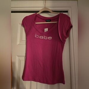 Bebe Pink V-Neck Women's Top Medium